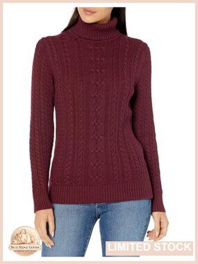Women's Fisherman Cable Knit Turtleneck Sweater Long Sleeve Cotton Pullover